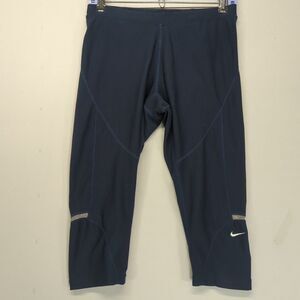 Nike Fit Dry Womens Running Cropped Leggings Navy Blue S Vintage Embroidered Y2K